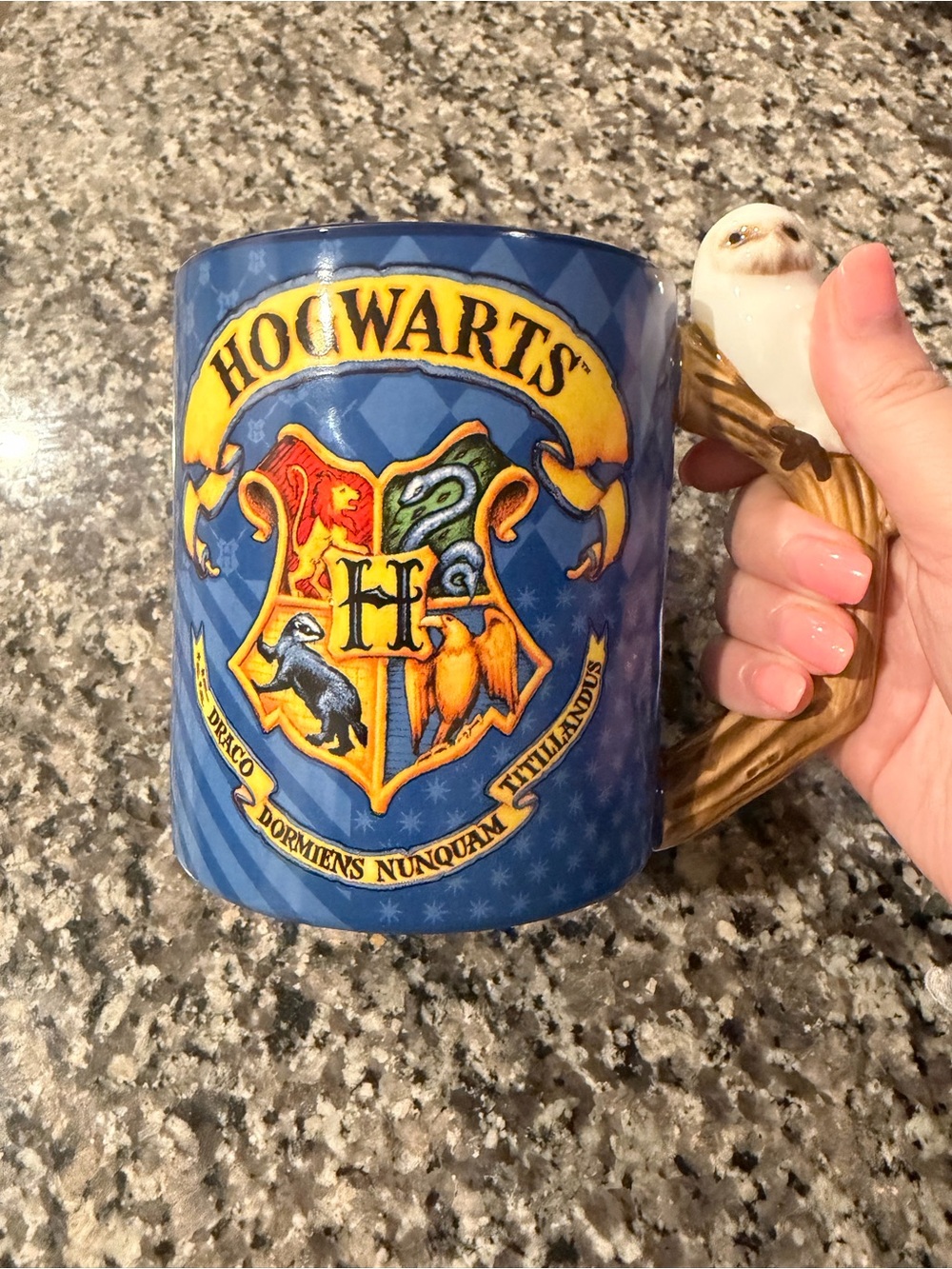 Hogwarts Harry Potter Blue Ceramic Mug with Owl Handle